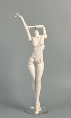 MDollSchool G02 Female Body MSD 1/4 BJD doll in white lace lingerie posing on a stand