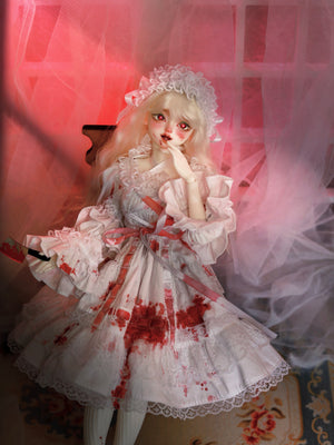 MDollSchool Lucia BJD 1/4 MSD doll in blood-stained white dress holding a knife