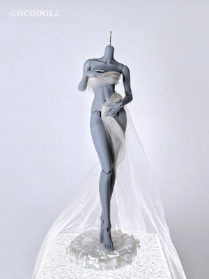 cocodollbjd White Choco 1/4 scale PVC doll body draped in white sheer fabric