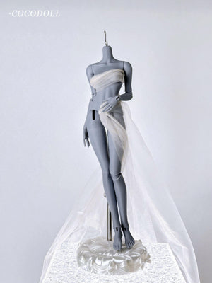 CocoDoll White Choco 1/4 scale PVC doll body in grey with sheer white fabric draping