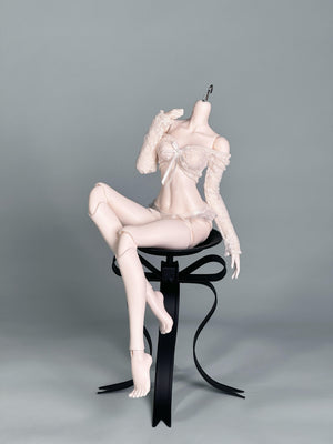 MDollSchool 1/4 BJD Doll Body G03 in lace lingerie sitting on a black stool