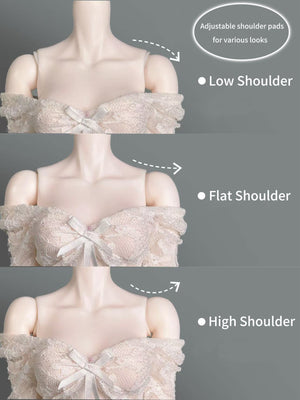 Comparison of Low, Flat, and High shoulder pad options for MDollSchool 1/4 BJD doll body.