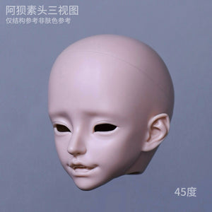 45-degree view of Muhan Abe BJD doll head in skin-tone resin for MSD 1/4 scale dolls