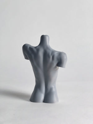 Back view of a grey MDollSchool 1/4 BJD doll bust (M01) in MSD size.