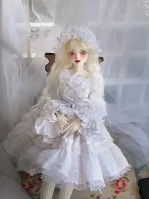 MDollSchool KiKi & Lucia 1/4 MSD BJD doll in a white lace dress and headpiece