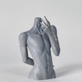 MDollSchool 1/4 BJD doll bust in matte grey resin, headless male torso posing with hand to neck.