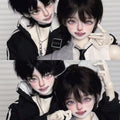 Two MDollSchool Puppy and Little Wolf MSD 1/4 BJD dolls in black and white outfits.