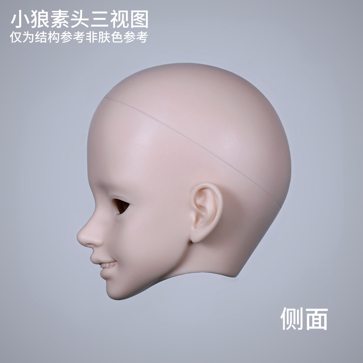 Side profile of a blank resin Little Wolf BJD doll head for MSD 1/4 scale by MDollSchool
