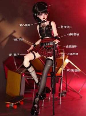 MDollSchool Kiki & Lucia MSD 1/4 doll outfit set in gothic punk style with plaid skirt.