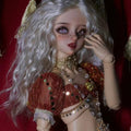 MDollSchool 1/4 MSD BJD doll head with white curly hair and ornate gold red outfit