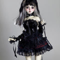MDollSchool MianMian 1/4 BJD doll in black gothic outfit with red plaid accents