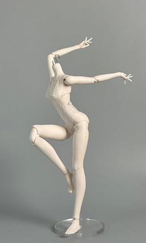 MDollSchool G02 Female MSD 1/4 BJD doll body in a ballet pose wearing white lace lingerie