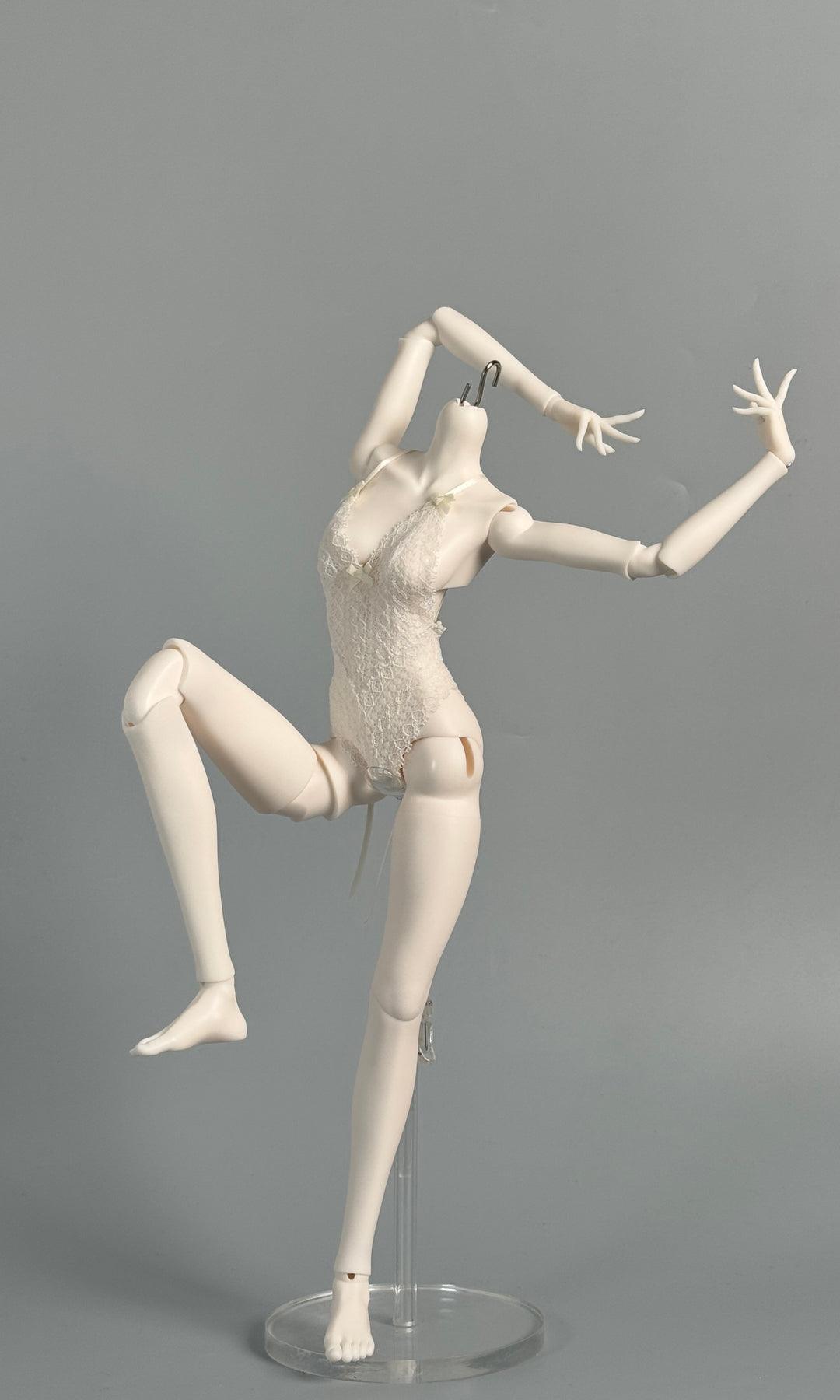 MDollSchool G02 Female Body 1/4 MSD BJD doll in a dynamic pose wearing white lace lingerie
