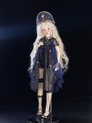 MDollSchool MianMian 1/4 BJD doll in a navy blue starry dress and matching hat