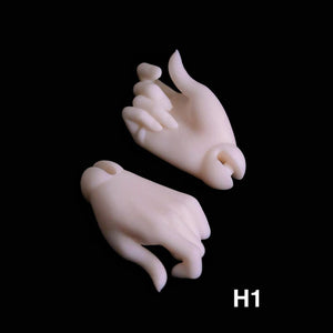 Two white resin replacement hands for MDollSchool G02 Female MSD 1/4 BJD doll body