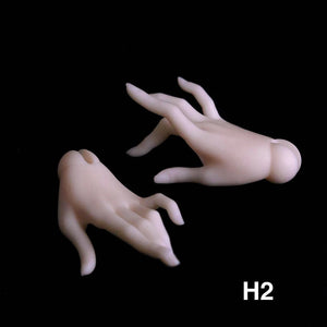 Pair of white resin interchangeable hands for MDollSchool G02 Female BJD doll body.