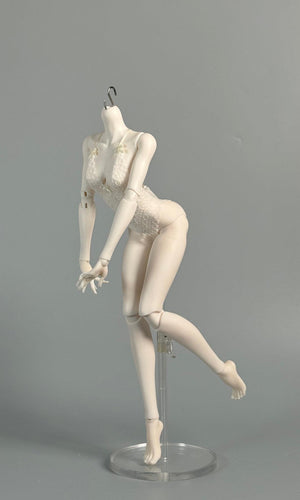 MDollSchool G02 Female Body 1/4 scale BJD doll in white lace lingerie on a stand