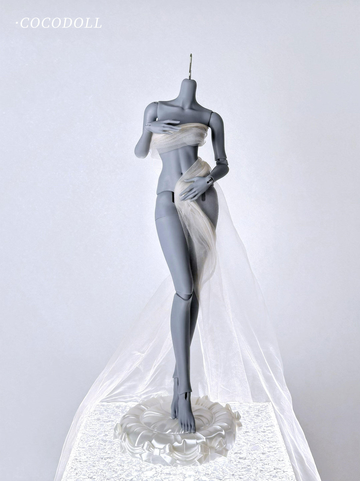 cocodollbjd White Choco 1/4 scale PVC doll body draped in white sheer fabric