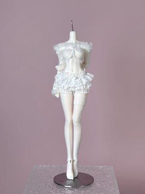 CocoDoll 1/4 scale PVC White Choco doll body in white lace outfit and fluffy trim