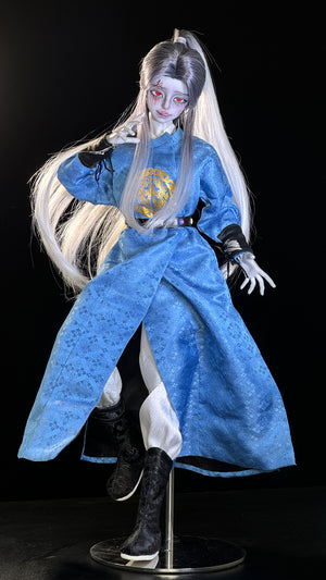 Muhan Abe Fullset BJD MSD 1/4 doll with long white hair and blue traditional robe