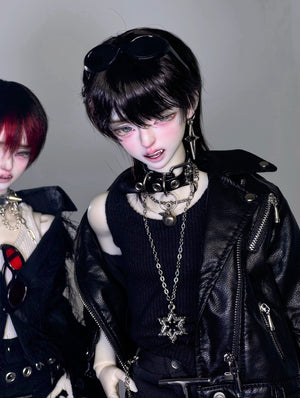 MDollSchool Bao BJD head MSD 1/4 doll in gothic black leather jacket and accessories