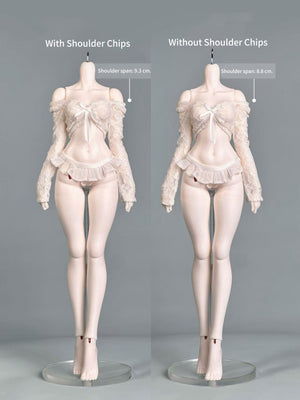 Comparison of MDollSchool 1/4 BJD doll bodies with and without shoulder chips.