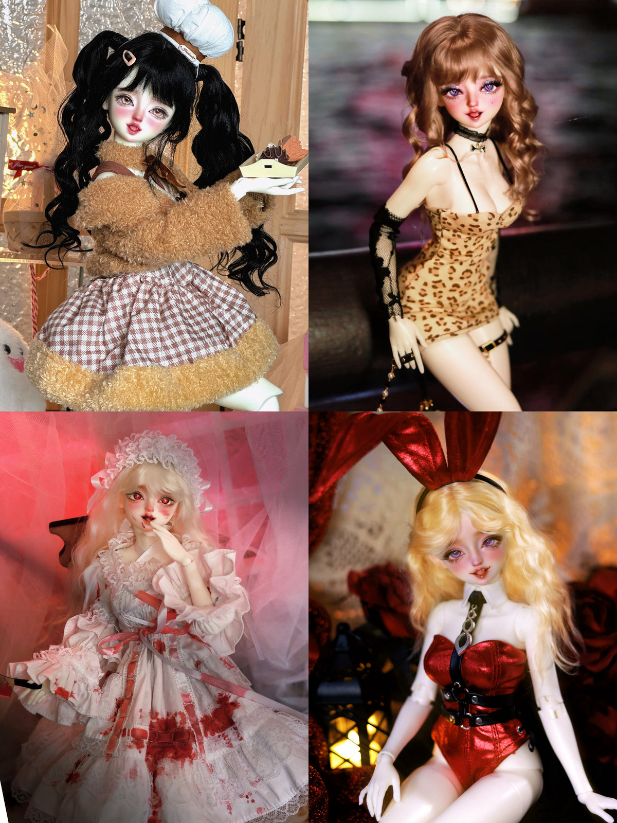 Four different styling options for the MDollSchool Lucia 1/4 MSD BJD doll.