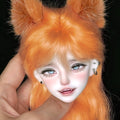 Muhan Abe BJD head (MSD 1/4) with orange hair, fox ears, and fangs.
