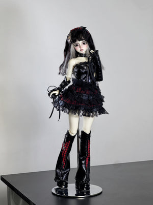 MDollSchool MianMian Fullset BJD doll in gothic red and black plaid outfit with high boots