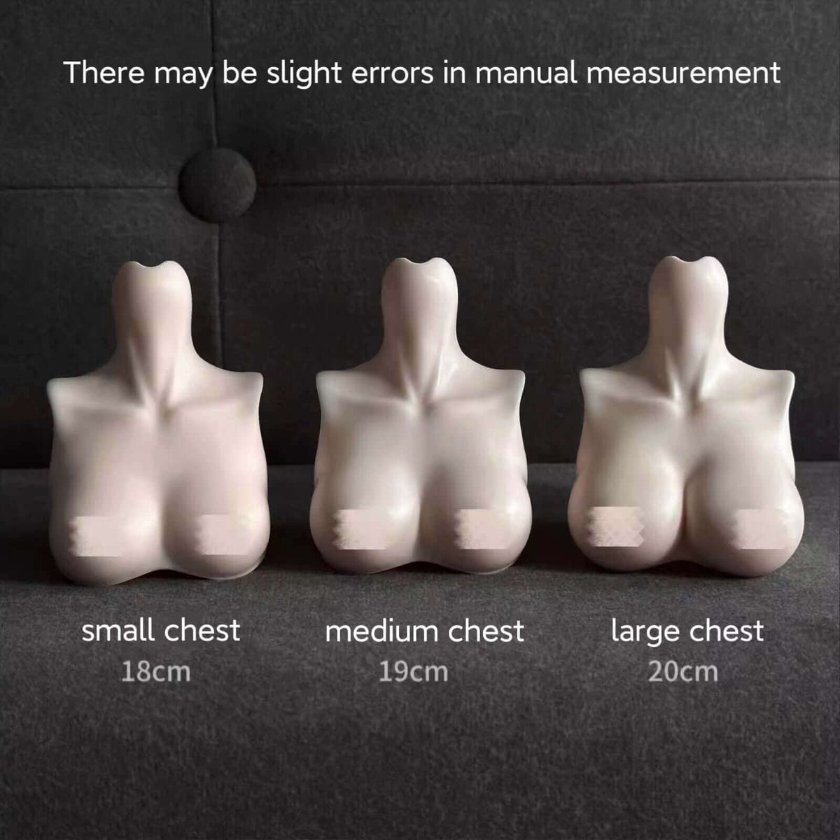 Three MDollSchool G01 BJD doll chest add-ons in small (18cm), medium (19cm), and large (20cm) sizes.