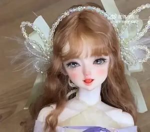 MDollSchool KiKi & Lucia 1/4 MSD BJD doll head with brown hair and ornate bow accessory